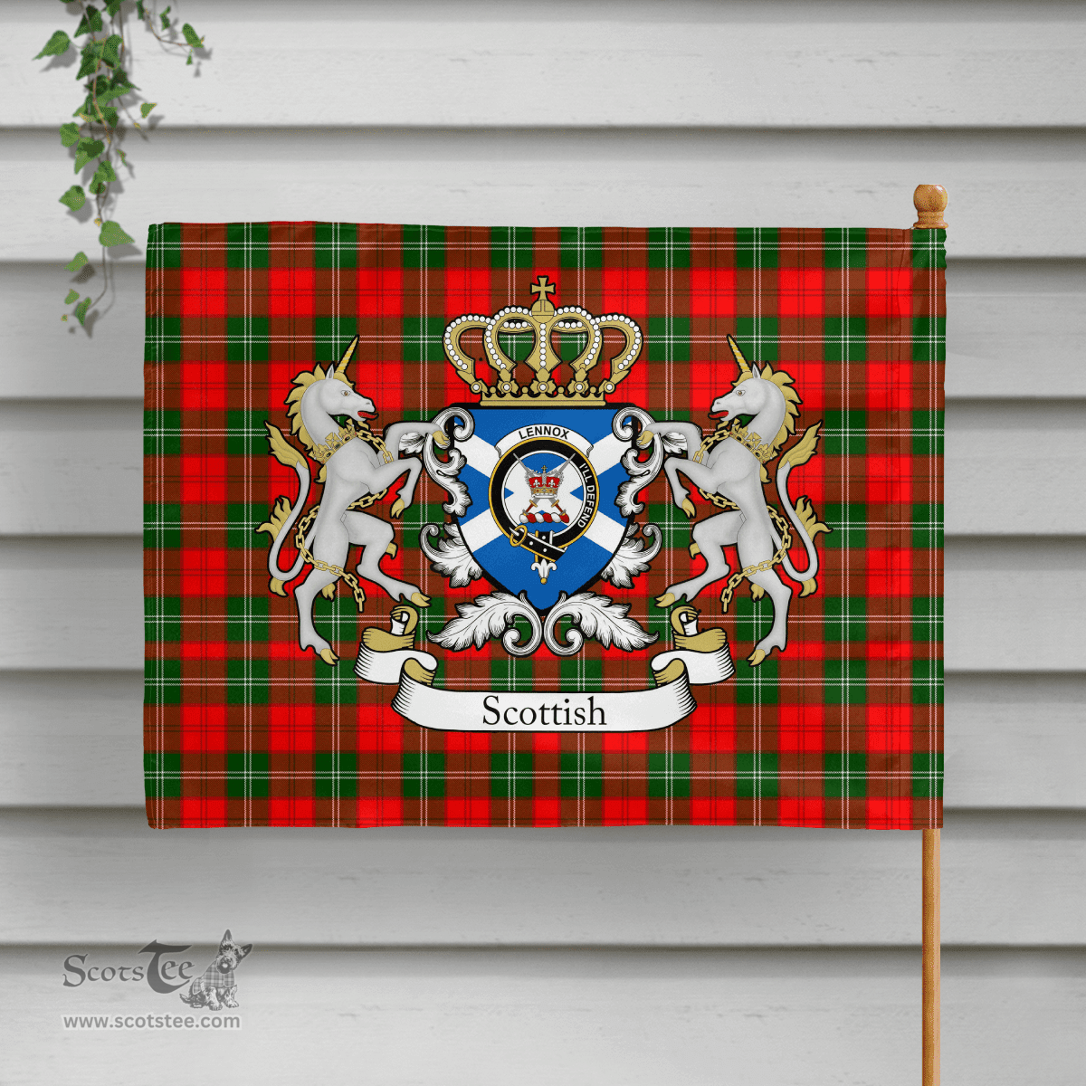 Scottish Lennox Kincaid Clan Badge Tartan Coat of Arm Garden Flag - Tartan Plaid Flags Scottish Plaid Tartan Plaid - ScotsTee - scotstee.com