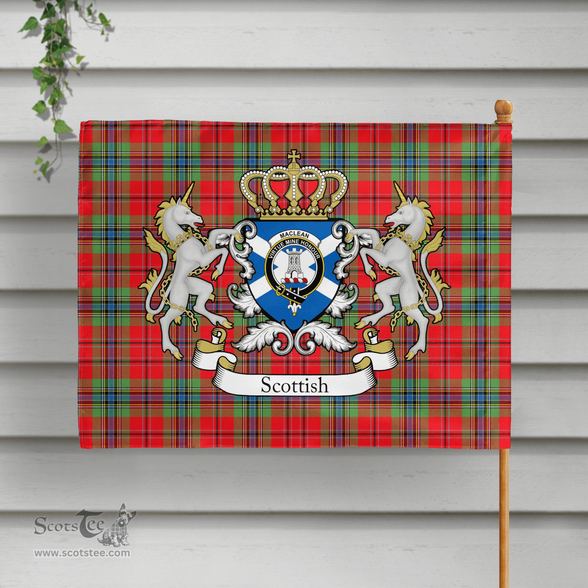 Scottish Maclean Clan Badge Tartan Coat of Arm Garden Flag - Tartan Plaid Flags Scottish Plaid Tartan Plaid - ScotsTee - scotstee.com