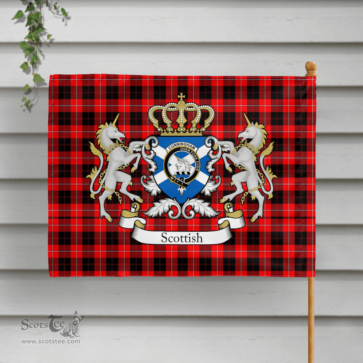 Scottish Cunningham Clan Badge Tartan Coat of Arm Garden Flag - Tartan Plaid Flags Scottish Plaid Tartan Plaid - ScotsTee - scotstee.com