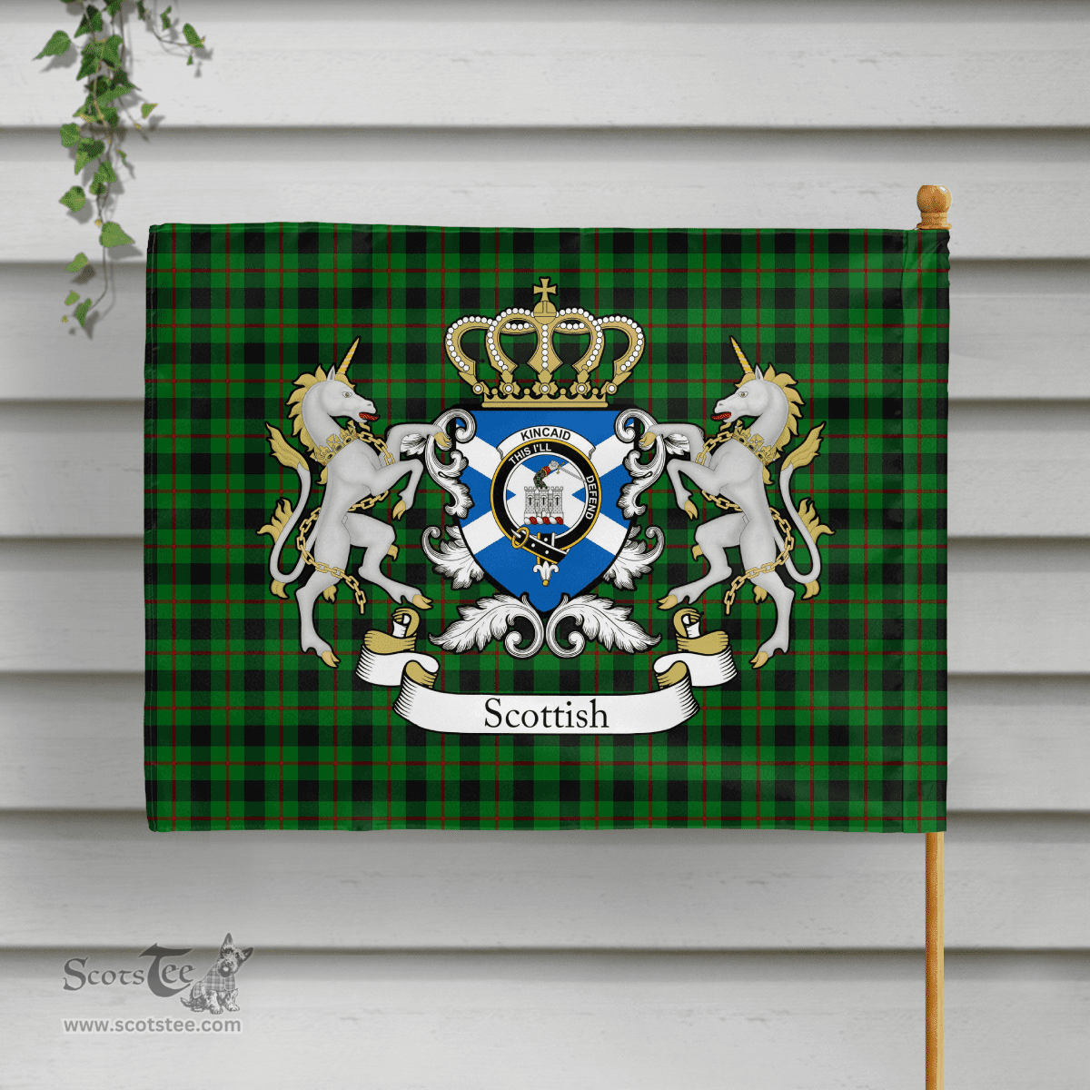 Scottish Kincaid Clan Badge Tartan Coat of Arm Garden Flag - Tartan Plaid Flags Scottish Plaid Tartan Plaid - ScotsTee - scotstee.com