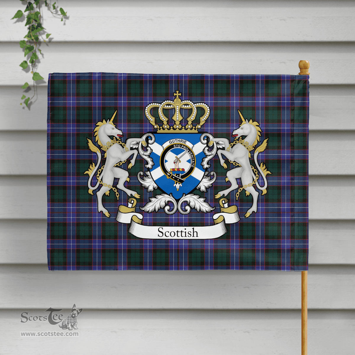 Scottish Guthrie Clan Badge Tartan Coat of Arm Garden Flag - Tartan Plaid Flags Scottish Plaid Tartan Plaid - ScotsTee - scotstee.com