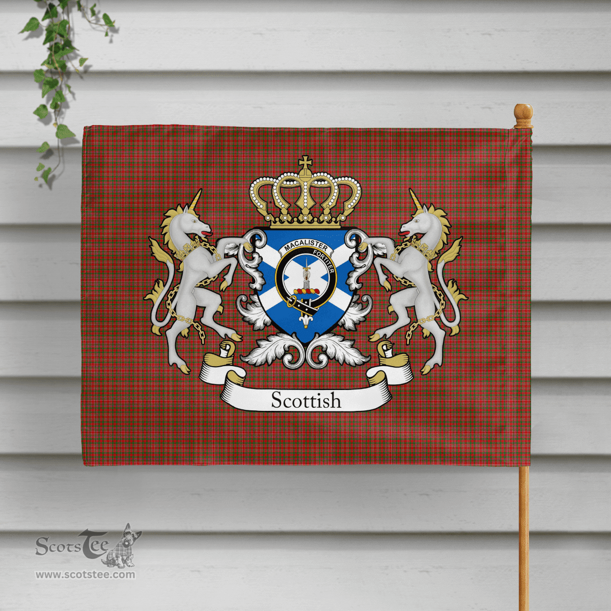 Scottish Macalister Clan Badge Tartan Coat of Arm Garden Flag - Tartan Plaid Flags Scottish Plaid Tartan Plaid - ScotsTee - scotstee.com