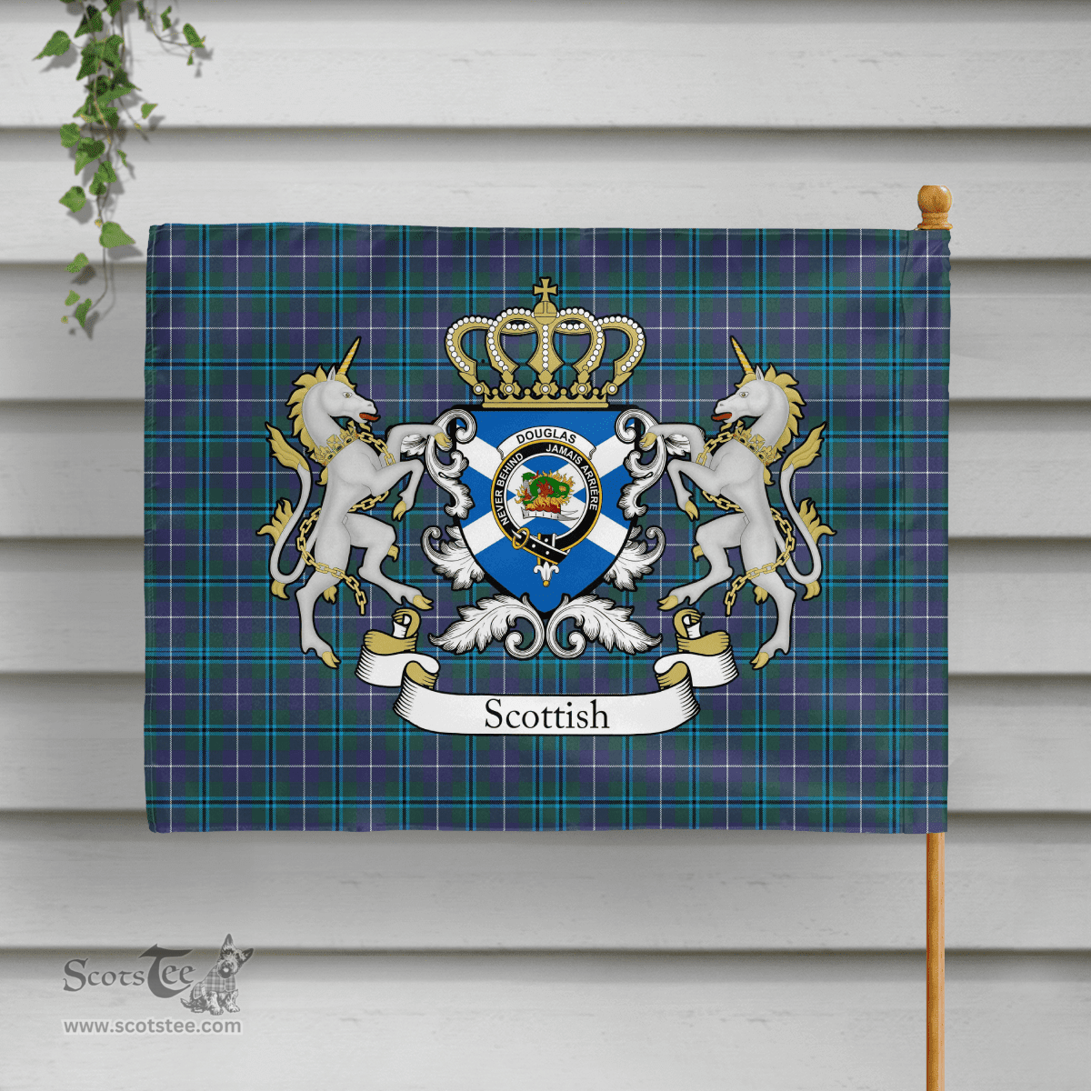 Scottish Douglas Clan Badge Tartan Coat of Arm Garden Flag - Tartan Plaid Flags Scottish Plaid Tartan Plaid - ScotsTee - scotstee.com