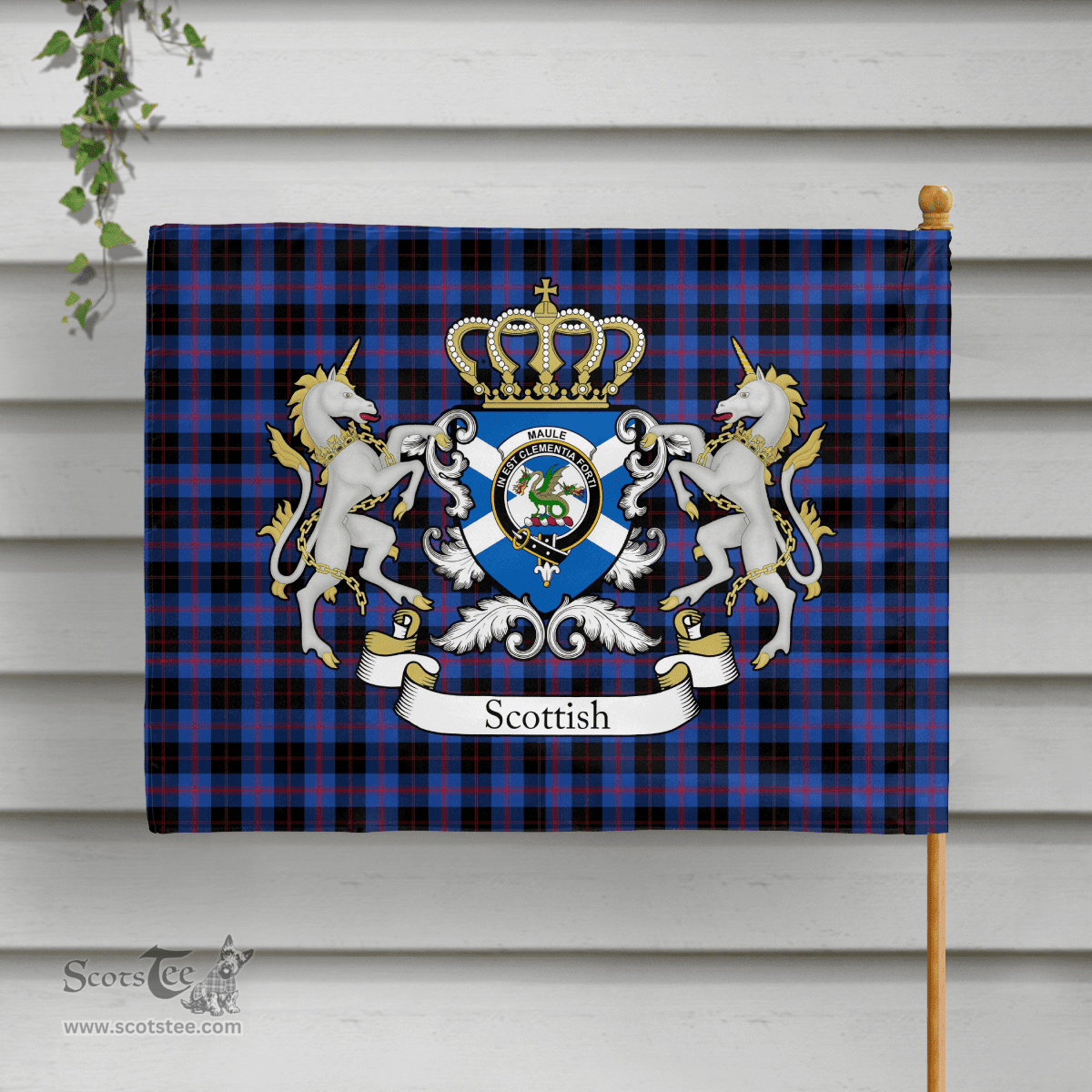 Scottish Maule Clan Badge Tartan Coat of Arm Garden Flag - Tartan Plaid Flags Scottish Plaid Tartan Plaid - ScotsTee - scotstee.com