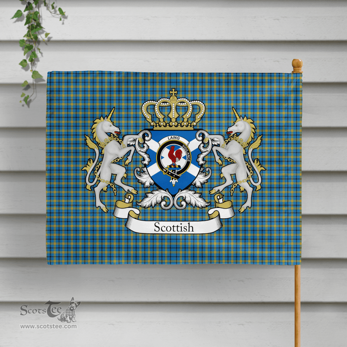 Scottish Laing Clan Badge Tartan Coat of Arm Garden Flag - Tartan Plaid Flags Scottish Plaid Tartan Plaid - ScotsTee - scotstee.com