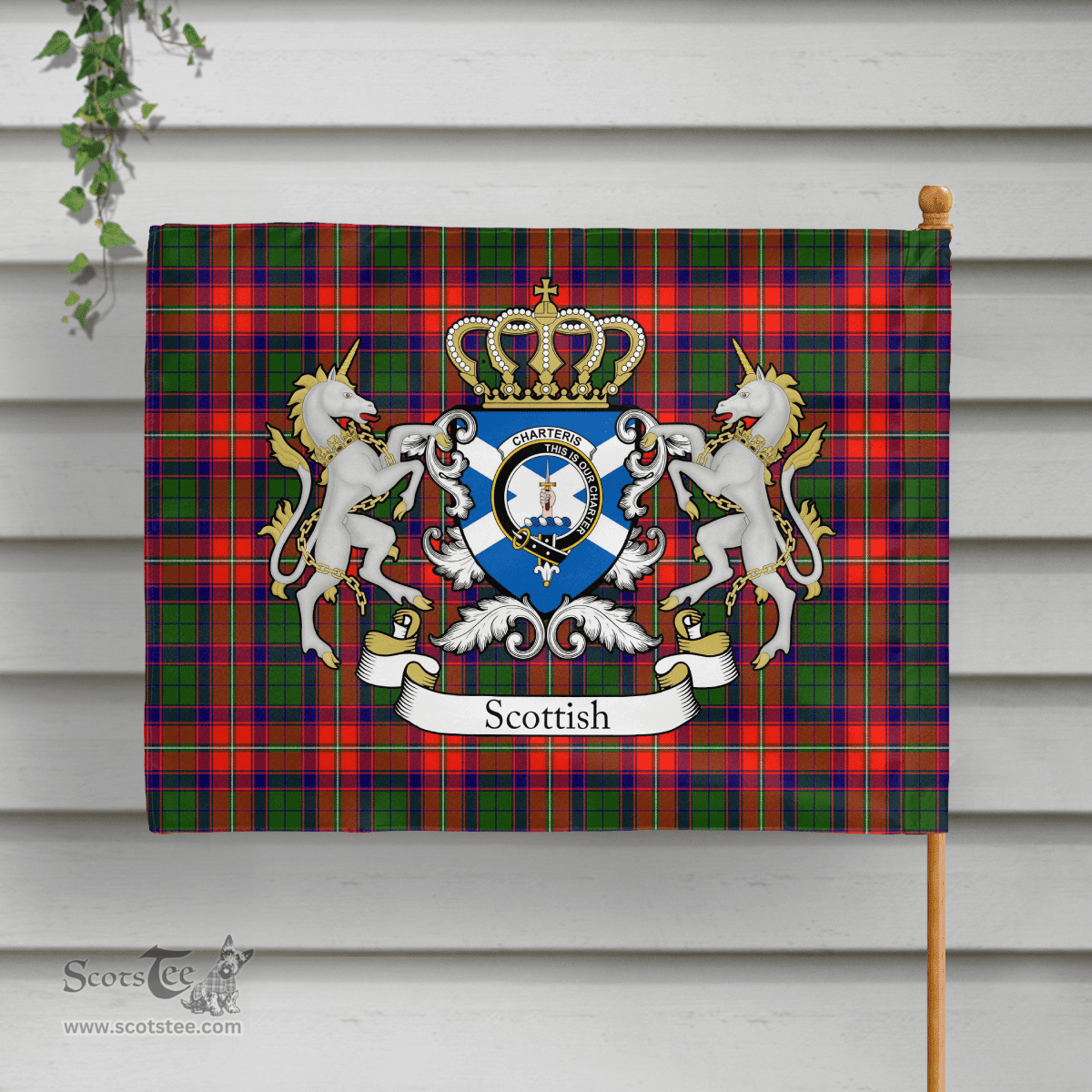 Scottish Charteris Earls Of Wemyss Clan Badge Tartan Coat of Arm Garden Flag - Tartan Plaid Flags Scottish Plaid Tartan Plaid - ScotsTee - scotstee.com