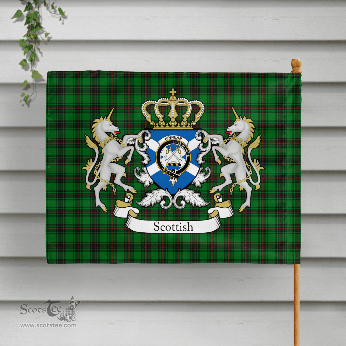 Scottish Kinnear Clan Badge Tartan Coat of Arm Garden Flag - Tartan Plaid Flags Scottish Plaid Tartan Plaid - ScotsTee - scotstee.com