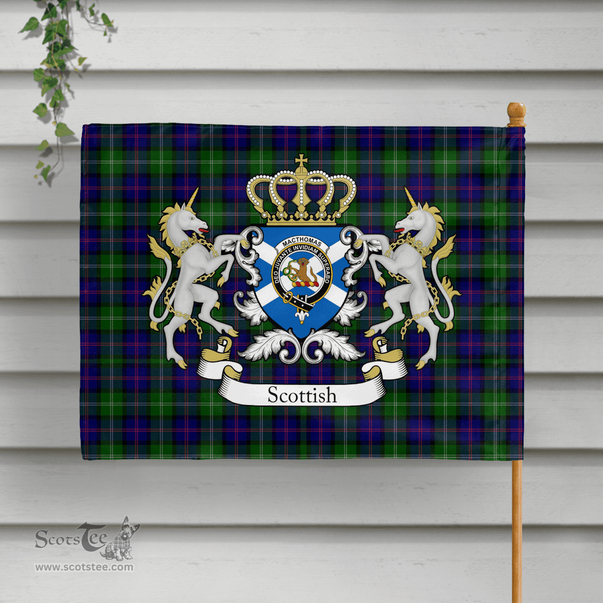 Scottish Macthomas Clan Badge Tartan Coat of Arm Garden Flag - Tartan Plaid Flags Scottish Plaid Tartan Plaid - ScotsTee - scotstee.com