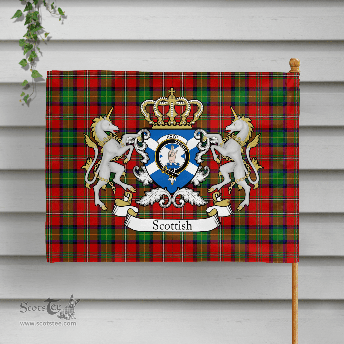 Scottish Boyd Clan Badge Tartan Coat of Arm Garden Flag - Tartan Plaid Flags Scottish Plaid Tartan Plaid - ScotsTee - scotstee.com