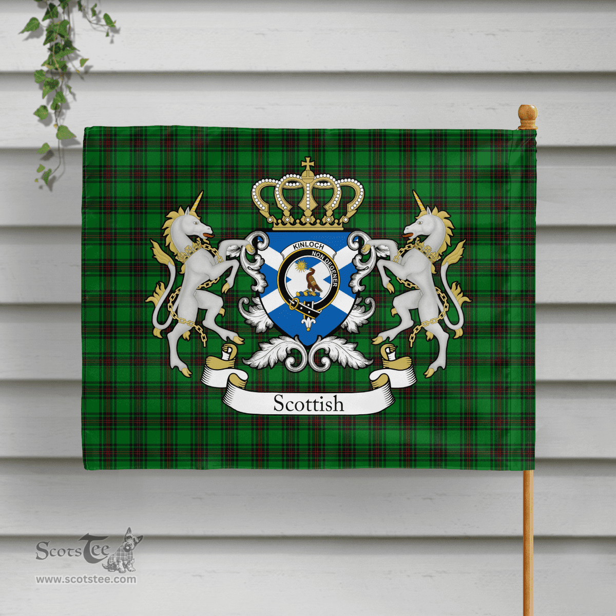 Scottish Kinloch Clan Badge Tartan Coat of Arm Garden Flag - Tartan Plaid Flags Scottish Plaid Tartan Plaid - ScotsTee - scotstee.com