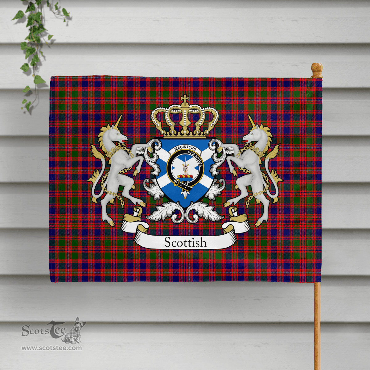 Scottish Macintyre Clan Badge Tartan Coat of Arm Garden Flag - Tartan Plaid Flags Scottish Plaid Tartan Plaid - ScotsTee - scotstee.com