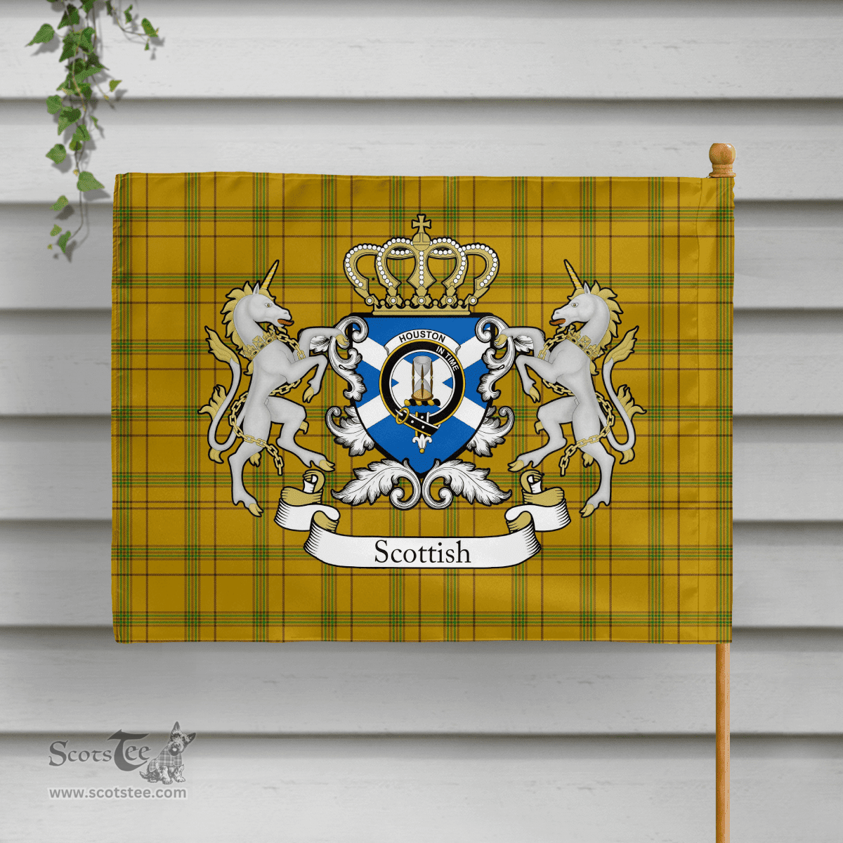 Scottish Houston Clan Badge Tartan Coat of Arm Garden Flag - Tartan Plaid Flags Scottish Plaid Tartan Plaid - ScotsTee - scotstee.com
