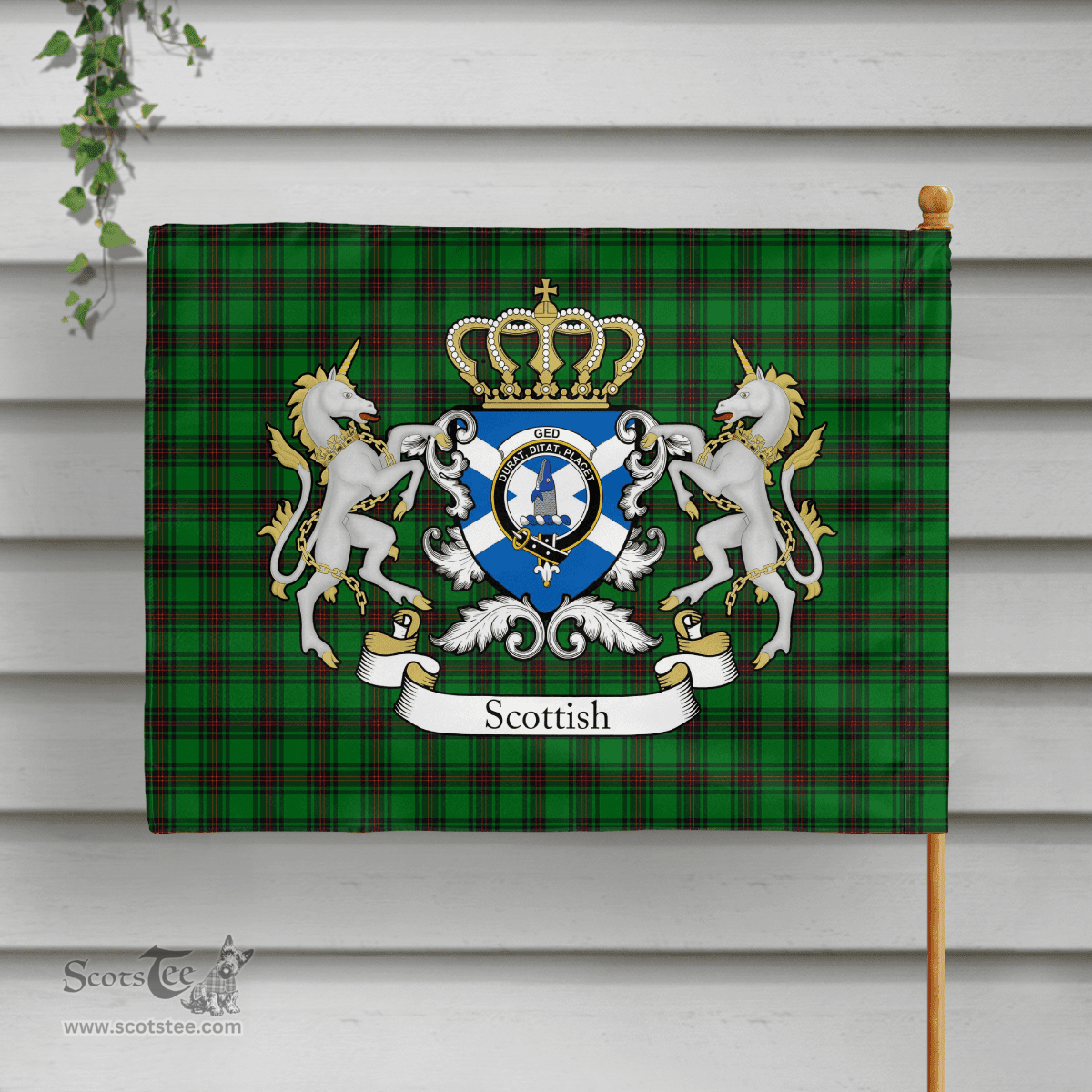 Scottish Ged Clan Badge Tartan Coat of Arm Garden Flag - Tartan Plaid Flags Scottish Plaid Tartan Plaid - ScotsTee - scotstee.com