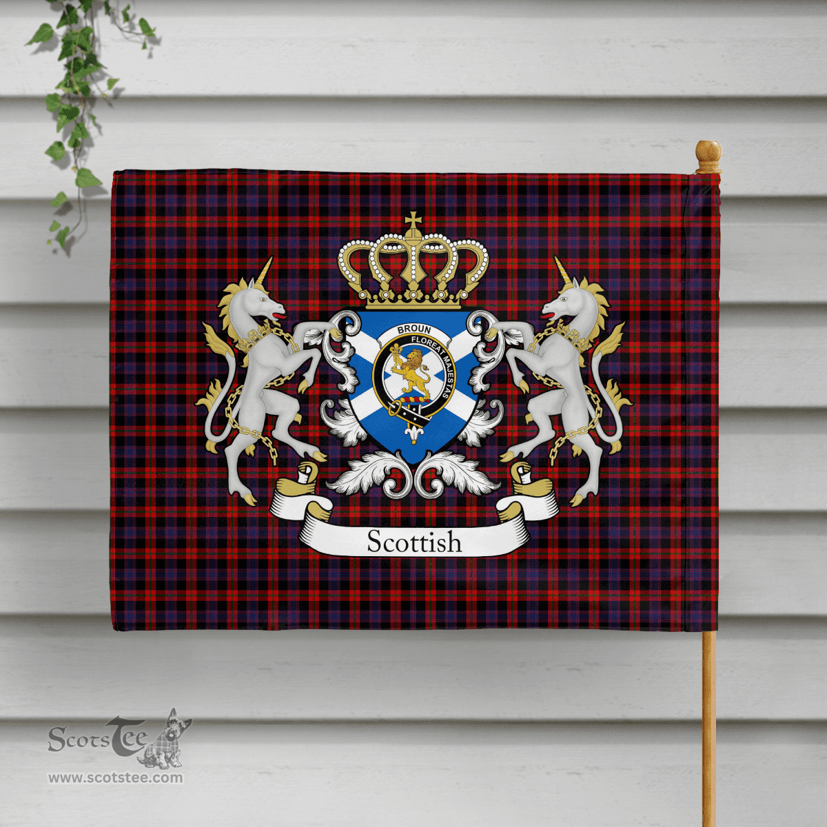 Scottish Broun Clan Badge Tartan Coat of Arm Garden Flag - Tartan Plaid Flags Scottish Plaid Tartan Plaid - ScotsTee - scotstee.com