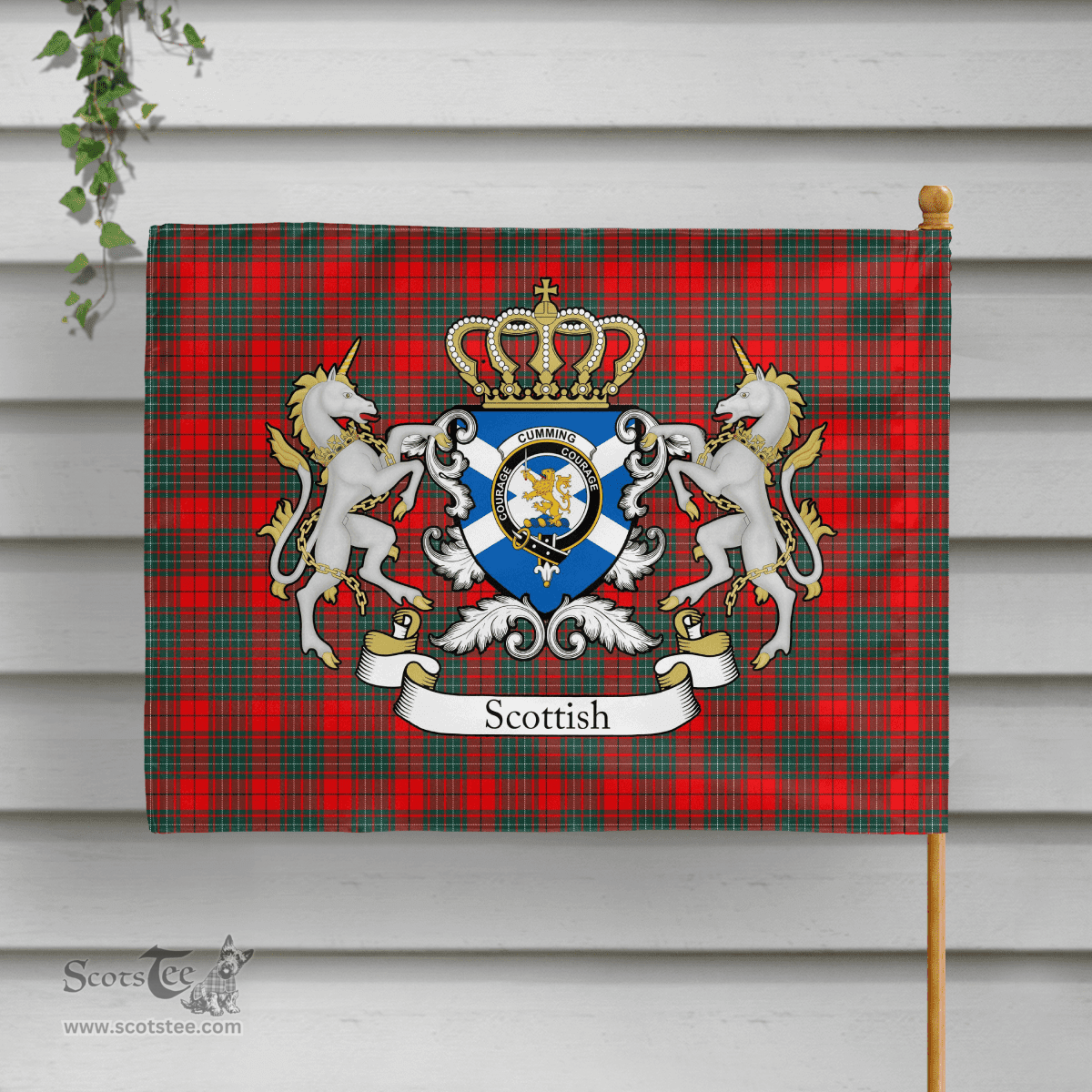 Scottish Cumming Clan Badge Tartan Coat of Arm Garden Flag - Tartan Plaid Flags Scottish Plaid Tartan Plaid - ScotsTee - scotstee.com