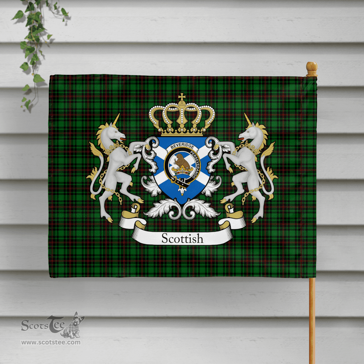 Scottish Beveridge Clan Badge Tartan Coat of Arm Garden Flag - Tartan Plaid Flags Scottish Plaid Tartan Plaid - ScotsTee - scotstee.com