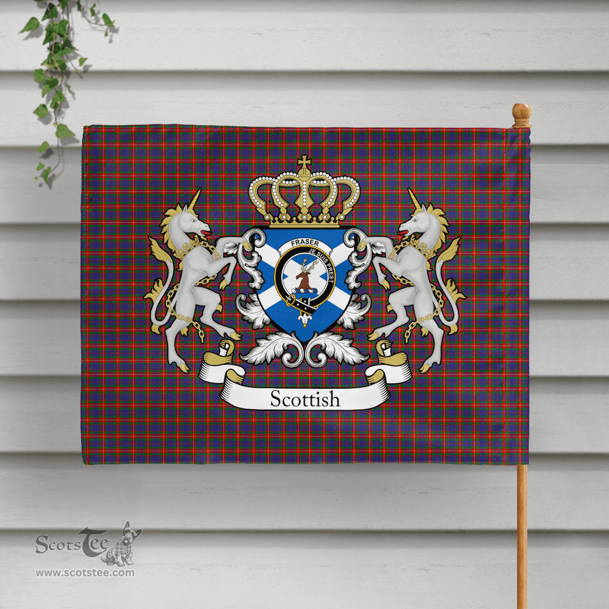 Scottish Fraser Of Lovat Clan Badge Tartan Coat of Arm Garden Flag - Tartan Plaid Flags Scottish Plaid Tartan Plaid - ScotsTee - scotstee.com