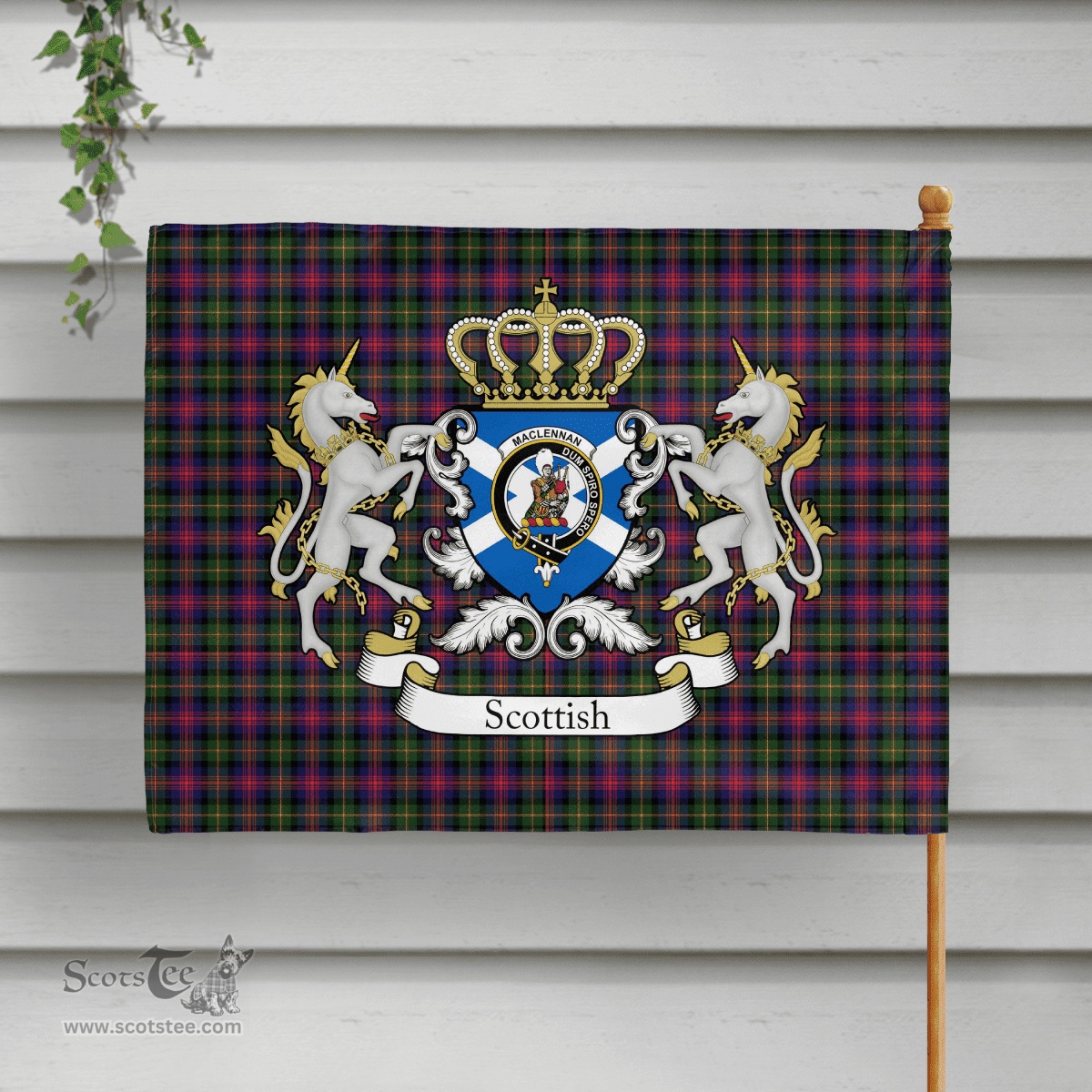 Scottish Maclennan Clan Badge Tartan Coat of Arm Garden Flag - Tartan Plaid Flags Scottish Plaid Tartan Plaid - ScotsTee - scotstee.com
