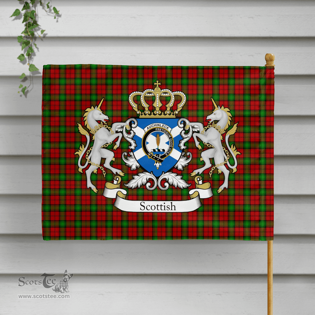 Scottish Auchinleck Or Affleck Clan Badge Tartan Coat of Arm Garden Flag - Tartan Plaid Flags Scottish Plaid Tartan Plaid - ScotsTee - scotstee.com