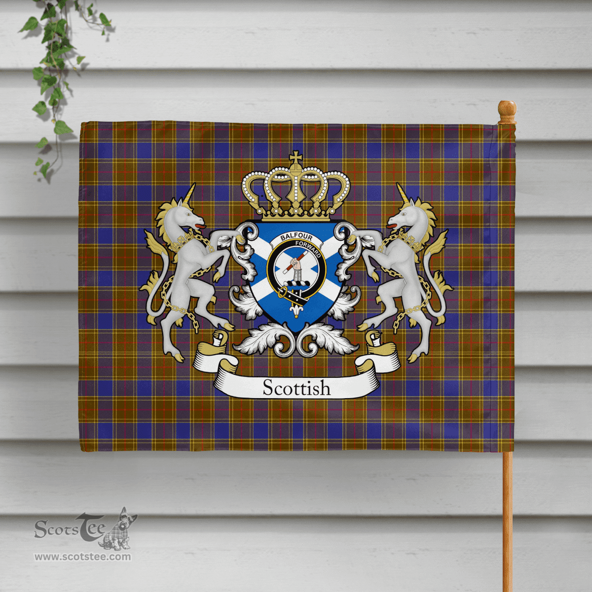 Scottish Balfour Clan Badge Tartan Coat of Arm Garden Flag - Tartan Plaid Flags Scottish Plaid Tartan Plaid - ScotsTee - scotstee.com