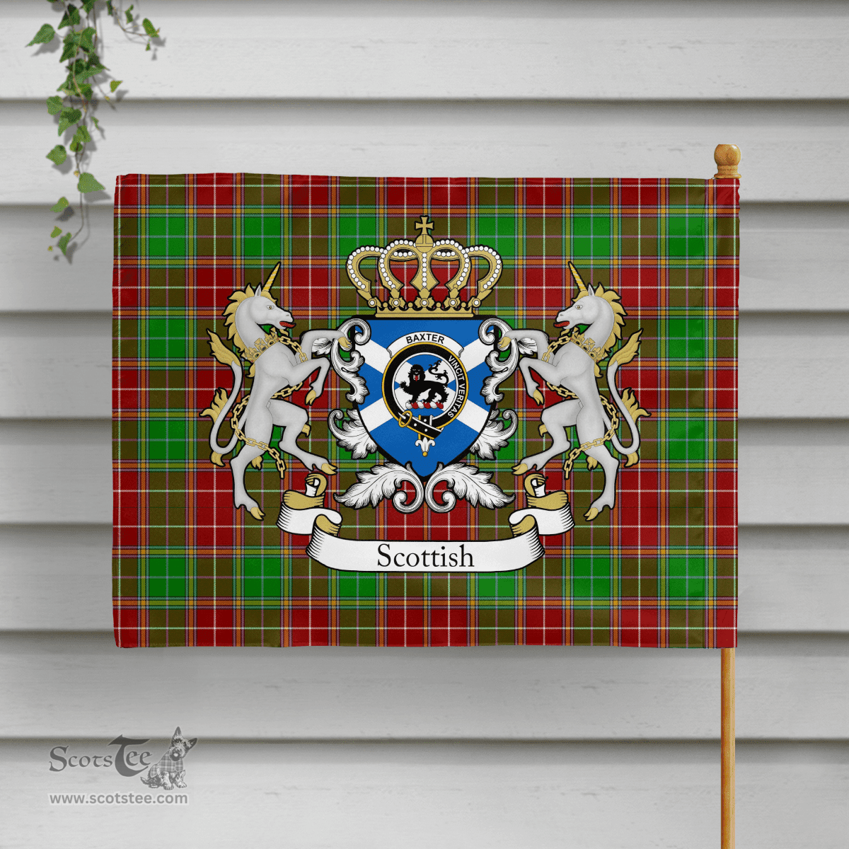 Scottish Baxter Clan Badge Tartan Coat of Arm Garden Flag - Tartan Plaid Flags Scottish Plaid Tartan Plaid - ScotsTee - scotstee.com