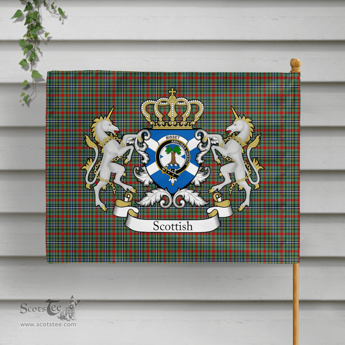 Scottish Bisset Clan Badge Tartan Coat of Arm Garden Flag - Tartan Plaid Flags Scottish Plaid Tartan Plaid - ScotsTee - scotstee.com