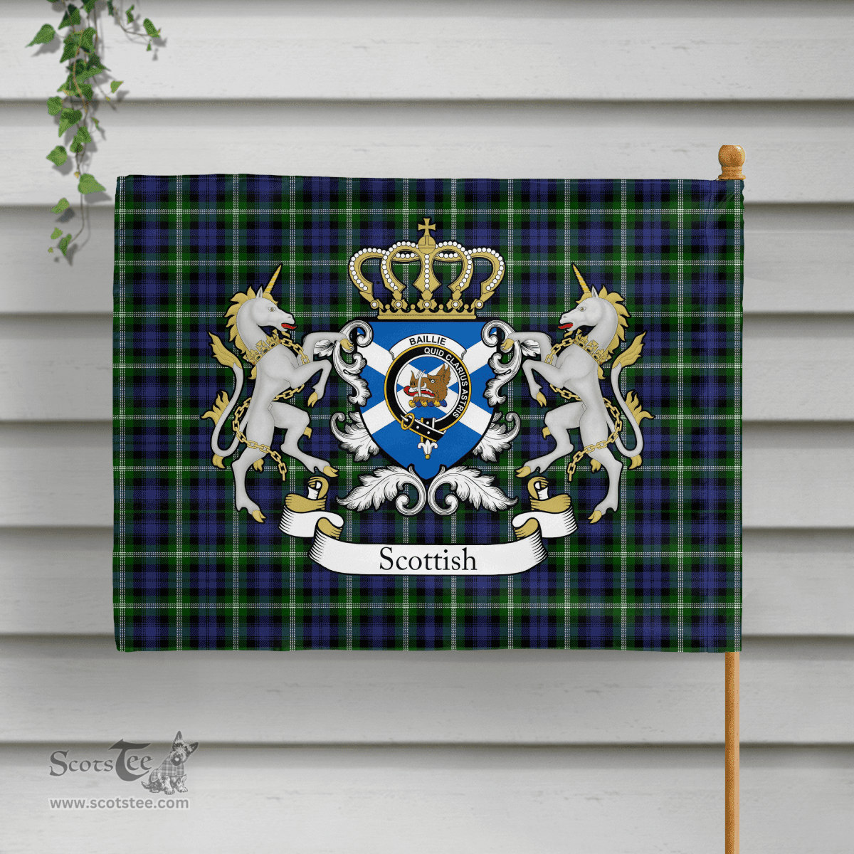 Scottish Baillie Clan Badge Tartan Coat of Arm Garden Flag - Tartan Plaid Flags Scottish Plaid Tartan Plaid - ScotsTee - scotstee.com