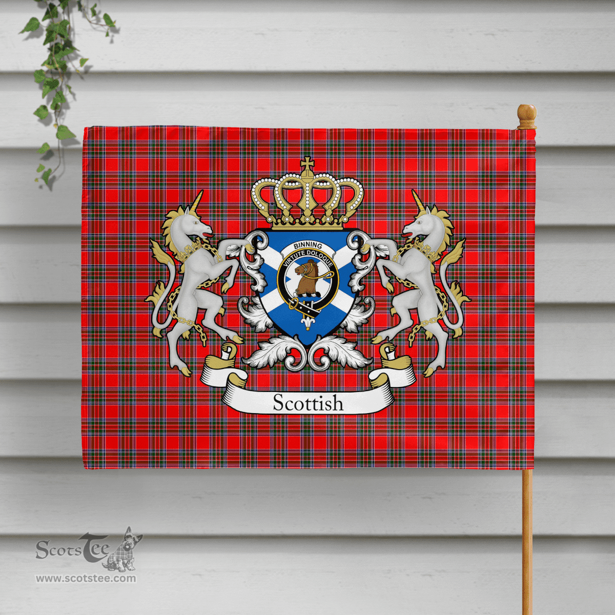 Scottish Binning Of Wallifoord Clan Badge Tartan Coat of Arm Garden Flag - Tartan Plaid Flags Scottish Plaid Tartan Plaid - ScotsTee - scotstee.com