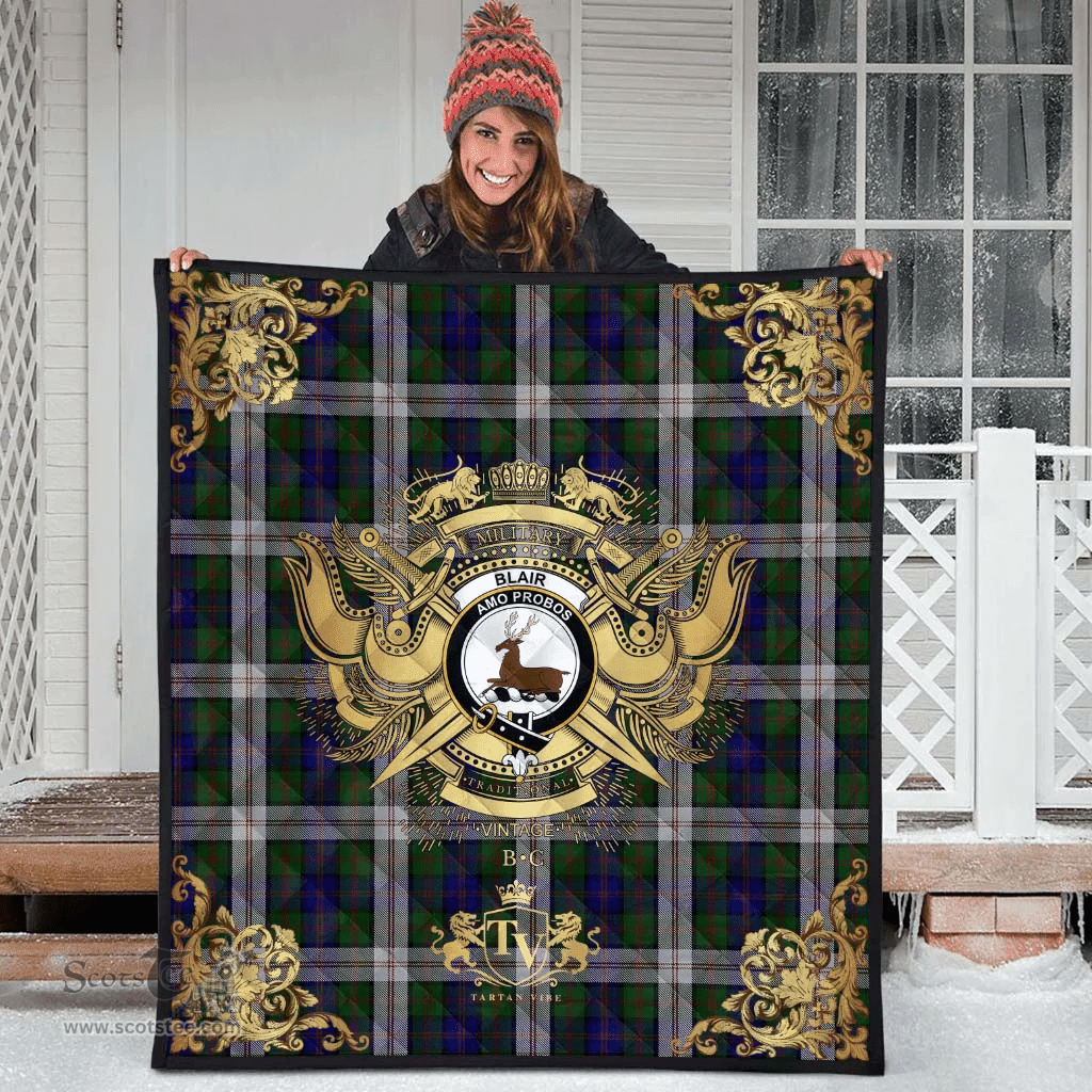 Scottish Blair Dress Clan Tartan Quilt - Military Logo Style Scottish Plaid Tartan Plaid