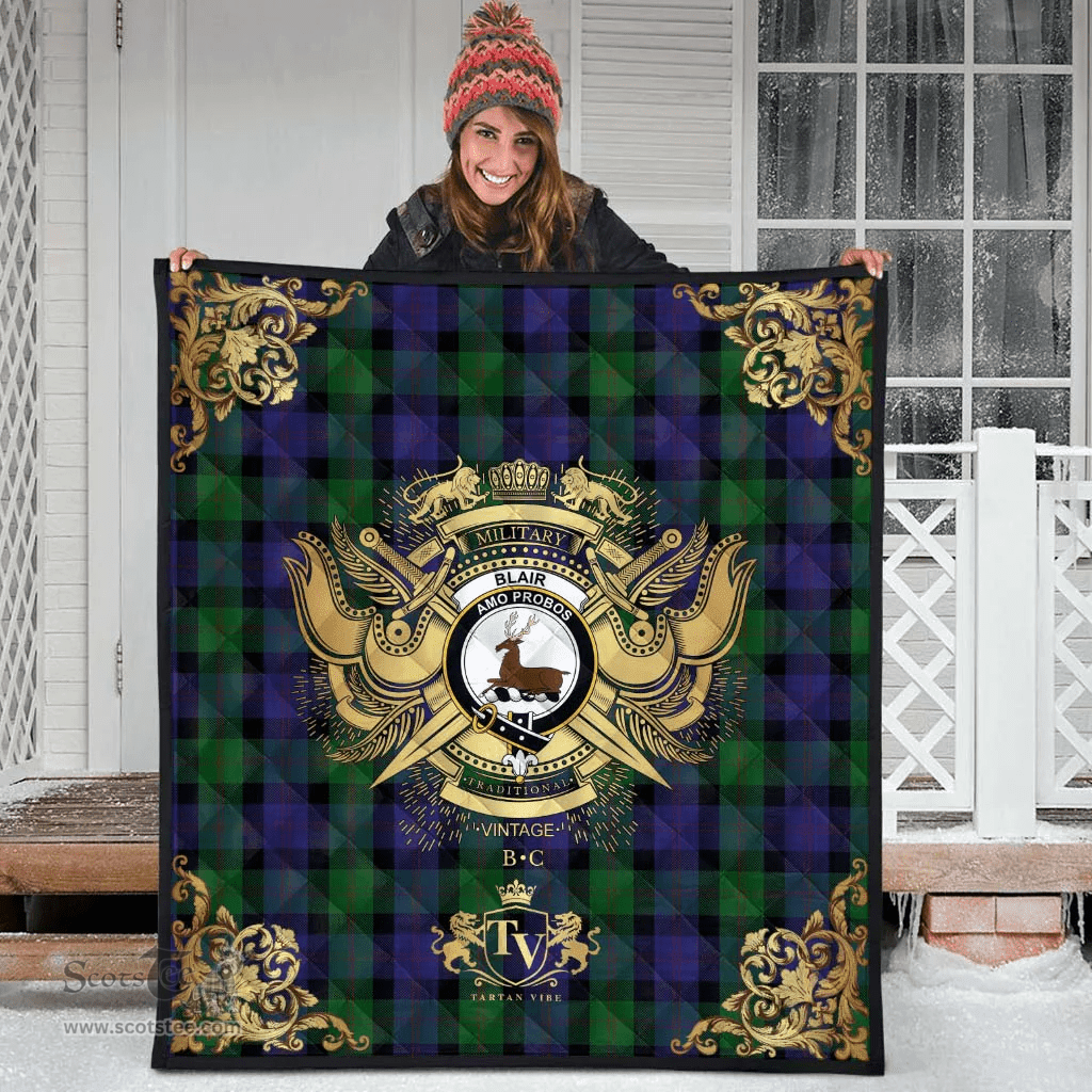 Scottish Blair Clan Tartan Quilt - Military Logo Style Scottish Plaid Tartan Plaid