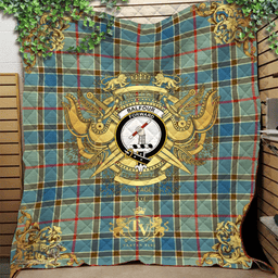 Scottish Balfour Blue Clan Tartan Quilt - Military Logo Style Scottish Plaid Tartan Plaid