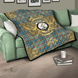 Scottish Balfour Blue Clan Tartan Quilt - Military Logo Style Scottish Plaid Tartan Plaid