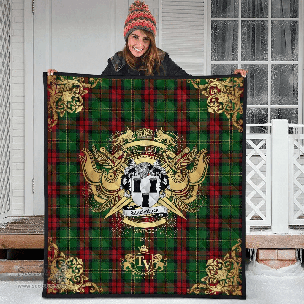Scottish Blackstock Hunting Clan Tartan Quilt - Military Logo Style Scottish Plaid Tartan Plaid