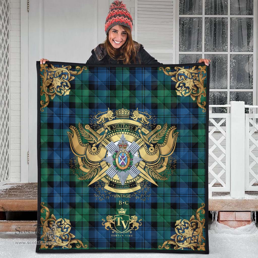 Scottish Blackwatch Ancient Clan Tartan Quilt - Military Logo Style Scottish Plaid Tartan Plaid