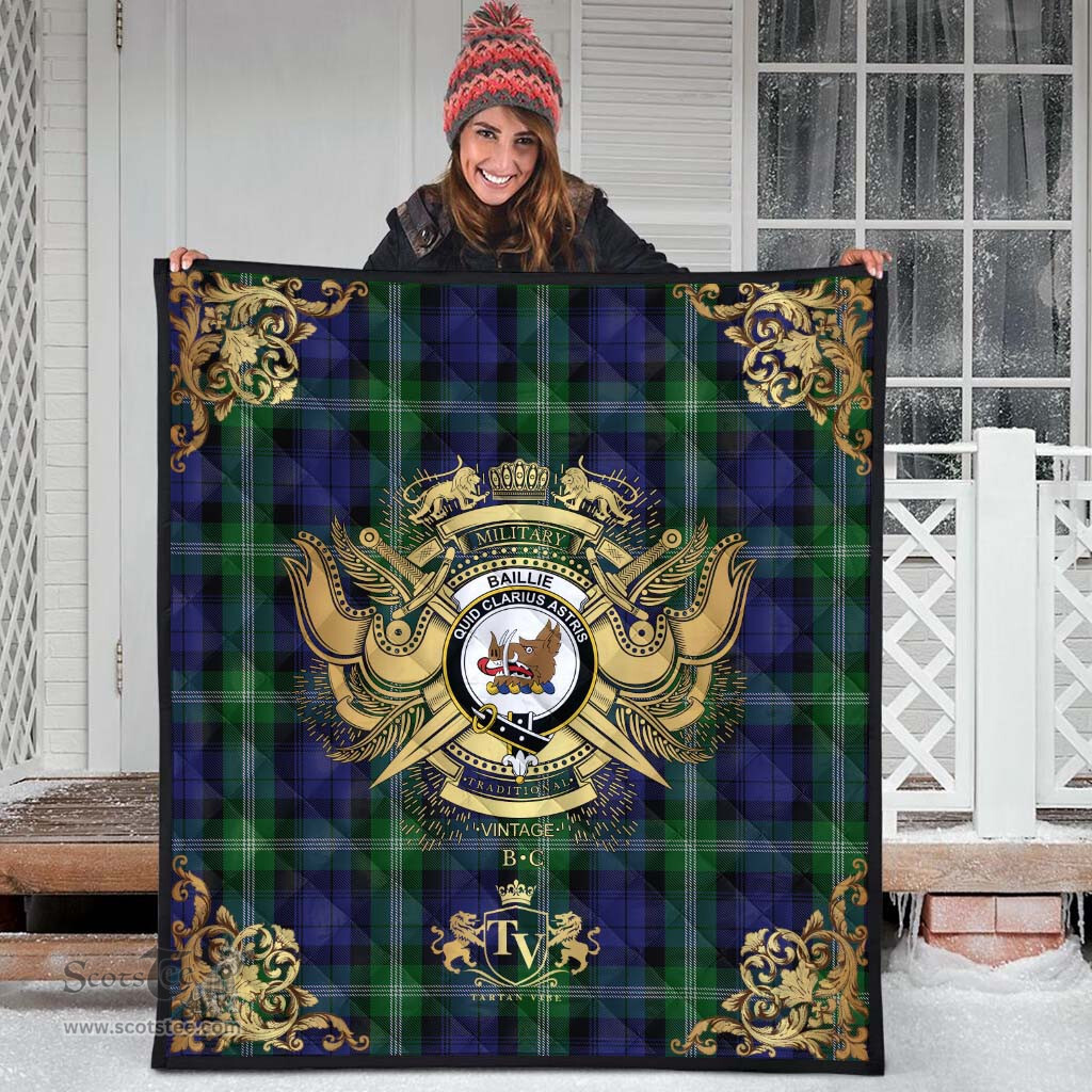Scottish Baillie of Polkemmet Clan Tartan Quilt - Military Logo Style Scottish Plaid Tartan Plaid