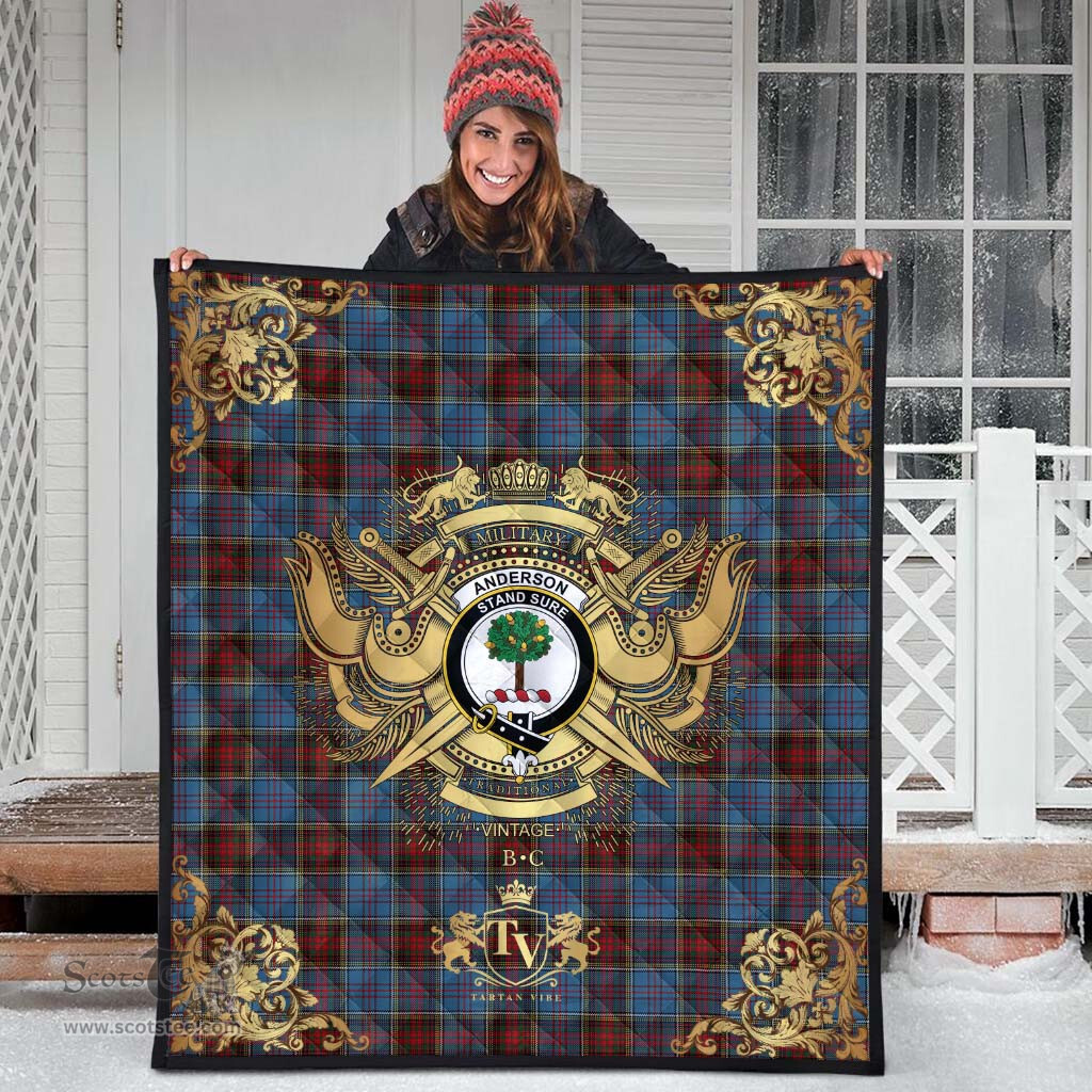 Scottish Anderson MacGregor Hastie 01 Clan Tartan Quilt - Military Logo Style Scottish Plaid Tartan Plaid