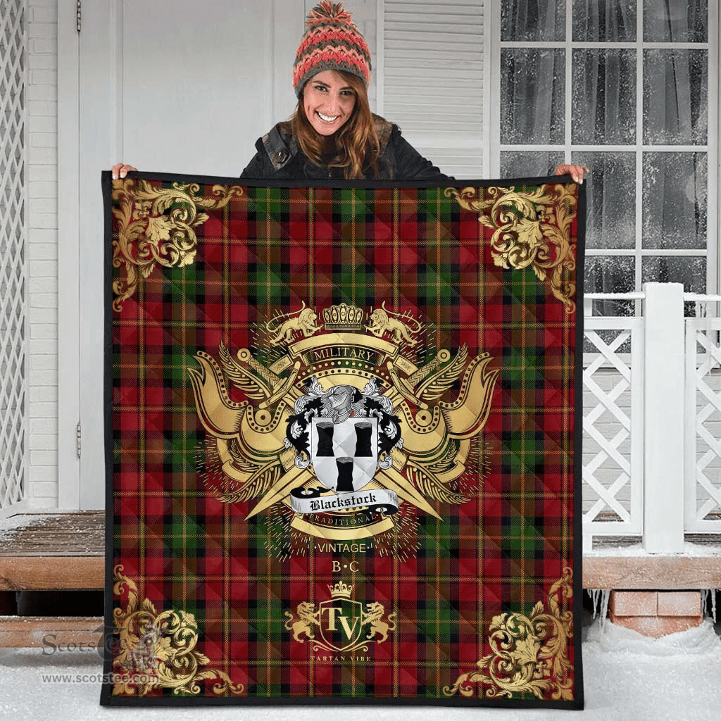Scottish Blackstock Red Dress Clan Tartan Quilt - Military Logo Style Scottish Plaid Tartan Plaid