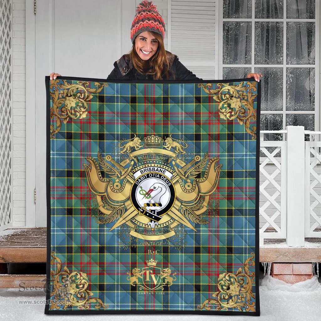 Scottish Brisbane modern Clan Tartan Quilt - Military Logo Style Scottish Plaid Tartan Plaid