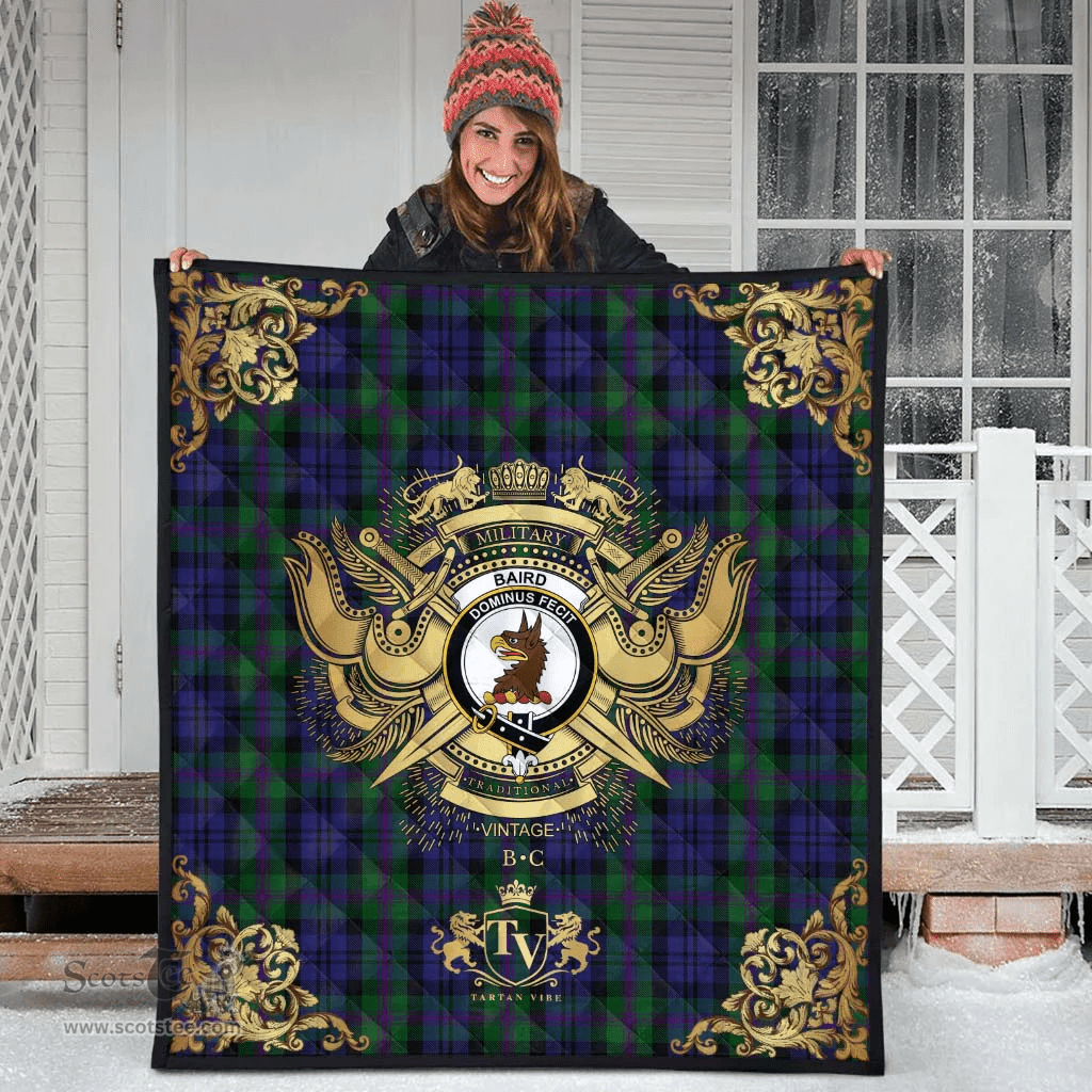Scottish Baird Modern ver 2 Clan Tartan Quilt - Military Logo Style Scottish Plaid Tartan Plaid