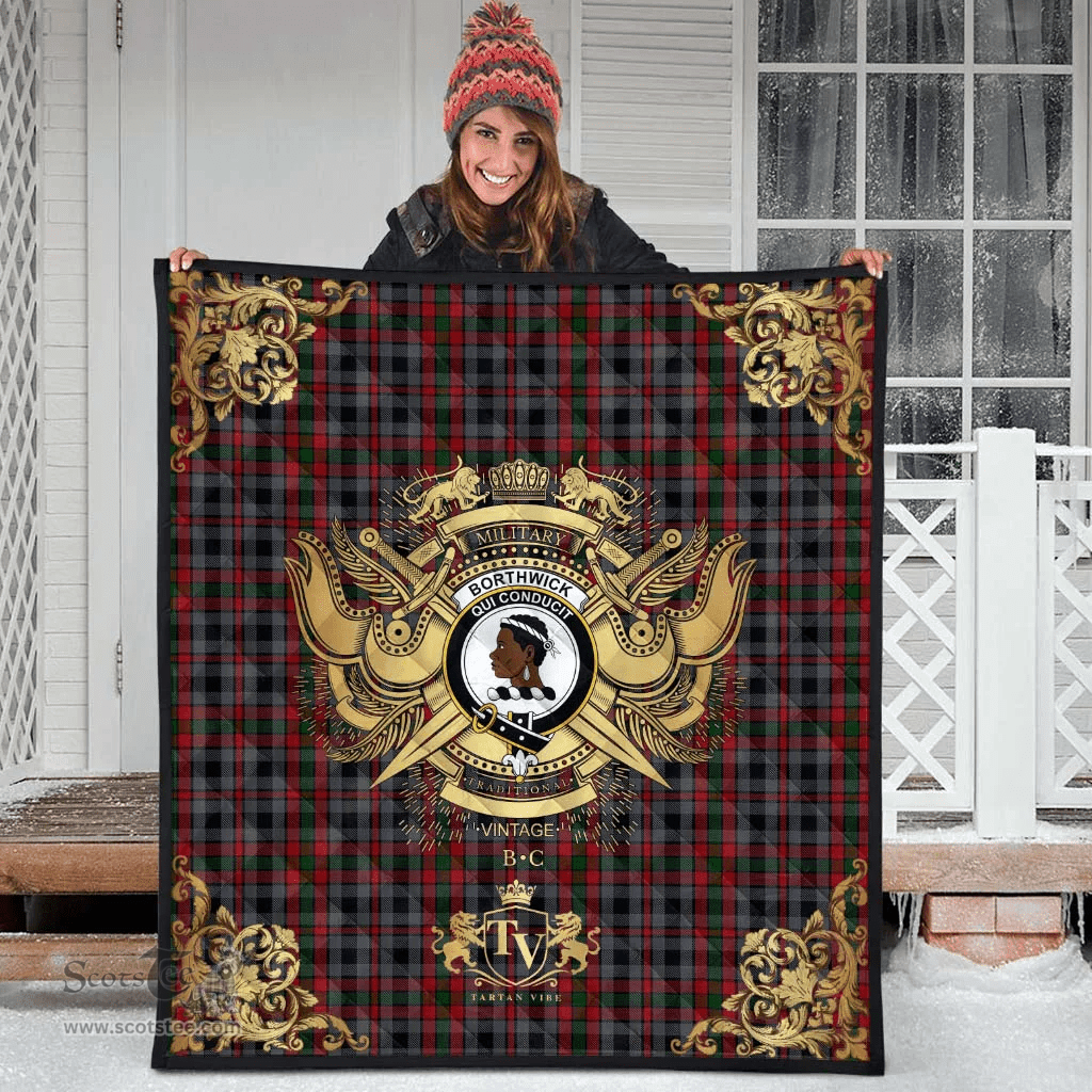Scottish Borthwick Hunting Clan Tartan Quilt - Military Logo Style Scottish Plaid Tartan Plaid