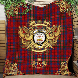 Scottish Cameron of Locheil Clan Tartan Quilt - Military Logo Style Scottish Plaid Tartan Plaid