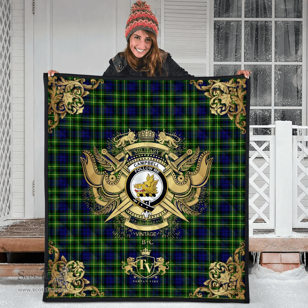 Scottish Campbell of Breadalbane Modern Clan Tartan Quilt - Military Logo Style Scottish Plaid Tartan Plaid