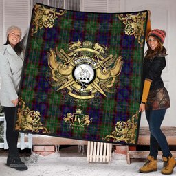 Scottish Cunningham Hunting Clan Tartan Quilt - Military Logo Style Scottish Plaid Tartan Plaid