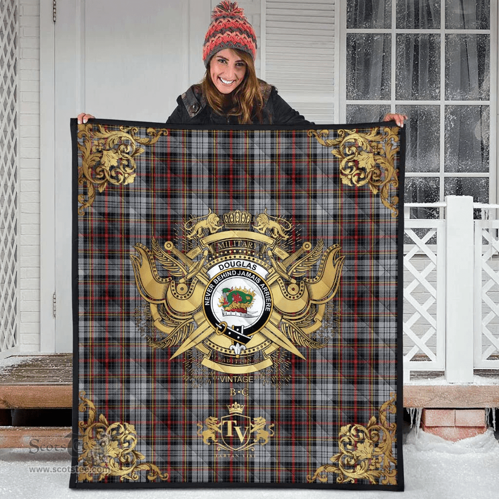 Scottish Douglas Ancient Dress Clan Tartan Quilt - Military Logo Style Scottish Plaid Tartan Plaid