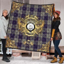 Scottish Cunningham Dress Blue Dancers Clan Tartan Quilt - Military Logo Style Scottish Plaid Tartan Plaid