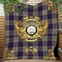 Scottish Cunningham Dress Blue Dancers Clan Tartan Quilt - Military Logo Style Scottish Plaid Tartan Plaid