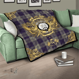 Scottish Cunningham Dress Blue Dancers Clan Tartan Quilt - Military Logo Style Scottish Plaid Tartan Plaid