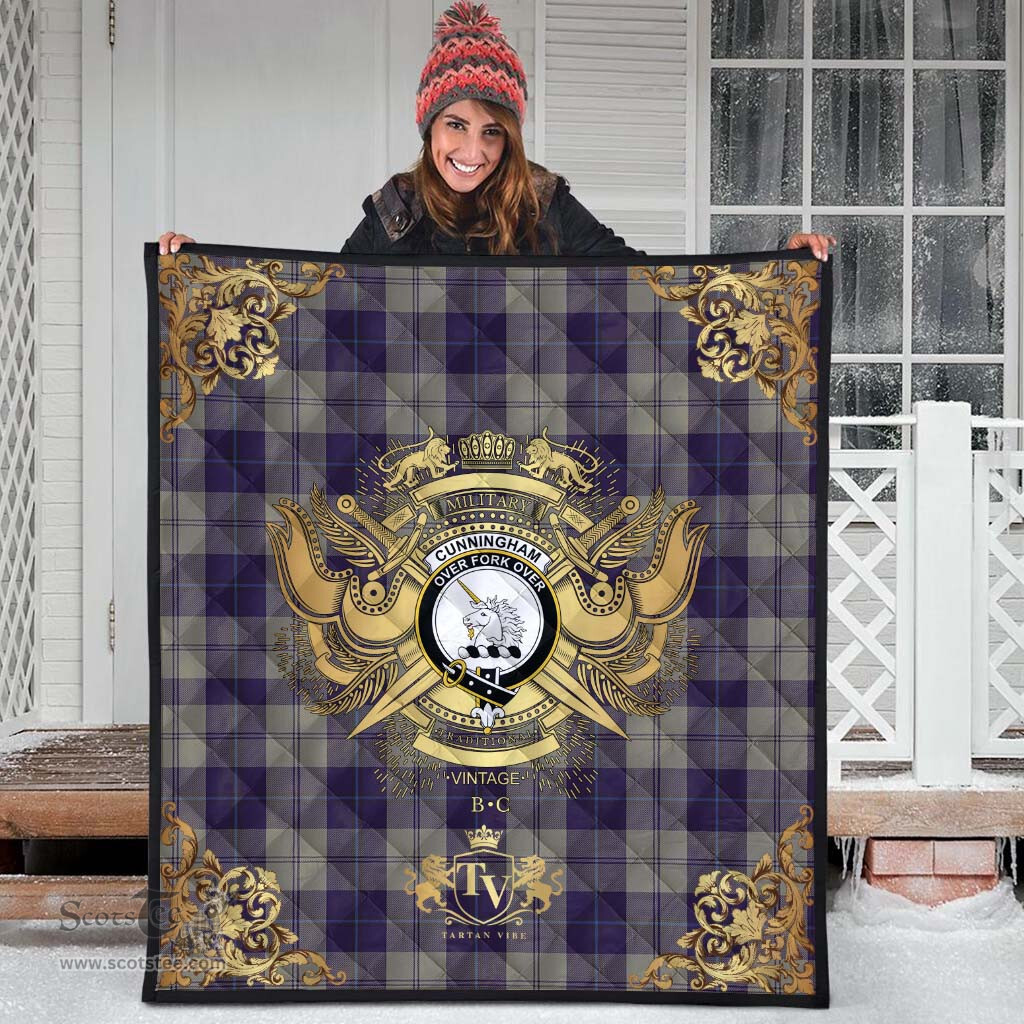 Scottish Cunningham Dress Blue Dancers Clan Tartan Quilt - Military Logo Style Scottish Plaid Tartan Plaid
