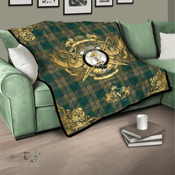 Scottish Chisholm Colonial Clan Tartan Quilt - Military Logo Style Scottish Plaid Tartan Plaid