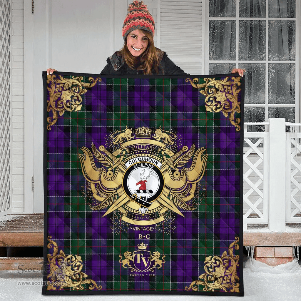 Scottish Colquhoun 03 Clan Tartan Quilt - Military Logo Style Scottish Plaid Tartan Plaid